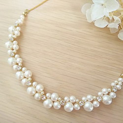 ♥華奢なサイズ感♥パールと贅沢にスワロフスキーを使用したチェーンネックレス 1枚目の画像