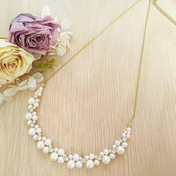 ♥華奢なサイズ感♥パールと贅沢にスワロフスキーを使用したチェーンネックレス 3枚目の画像