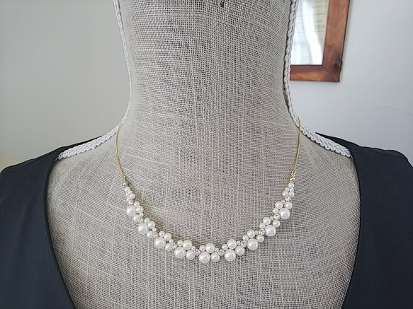 ♥華奢なサイズ感♥パールと贅沢にスワロフスキーを使用したチェーンネックレス 5枚目の画像