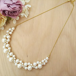 ♥結婚式に♥合わせ易いサイズ感✴️パールとスワロフスキーのチェーンネックレス 3枚目の画像