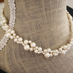 ♥結婚式に♥パールとスワロフスキーの編込みネックレス 3枚目の画像