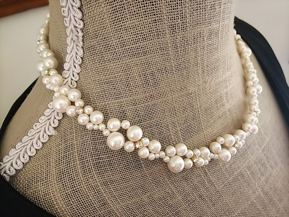 ♥結婚式に♥パールとスワロフスキーの編込みネックレス 3枚目の画像