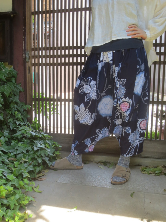 【即納！最大半額！】 浴衣リメイクサルエルパンツ☆ポップなパッチでおとなサルエル パンツ