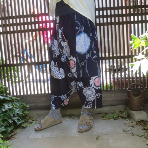 浴衣リメイクサルエルパンツ☆ポップなパッチでおとなサルエル