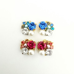 Mignonne＊blue＆pink スワロフスキー　ビジューピアス・イヤリング 2枚目の画像