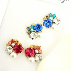 Mignonne＊blue＆pink スワロフスキー　ビジューピアス・イヤリング 3枚目の画像