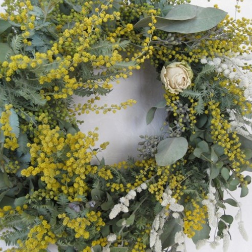 ミモザと白い花のwreath リース nonokaze 通販 901598｜Creema