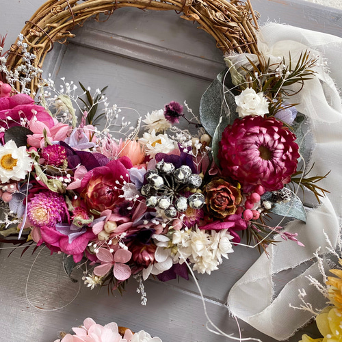 ドライフラワーハーフリース ドライフラワーハーフリース【Dried Flowers Half Wreath