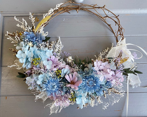 ドライフラワーハーフリース ドライフラワーハーフリース【Dried Flowers Half Wreath
