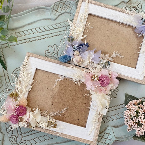 フラワーフォトフレーム(ピンク・ブルー) フォトフレーム・写真立て