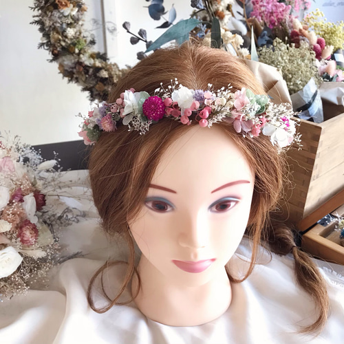 オーダー受け付け 花かんむり リストレッド 髪飾り（ヘッドドレス 花  