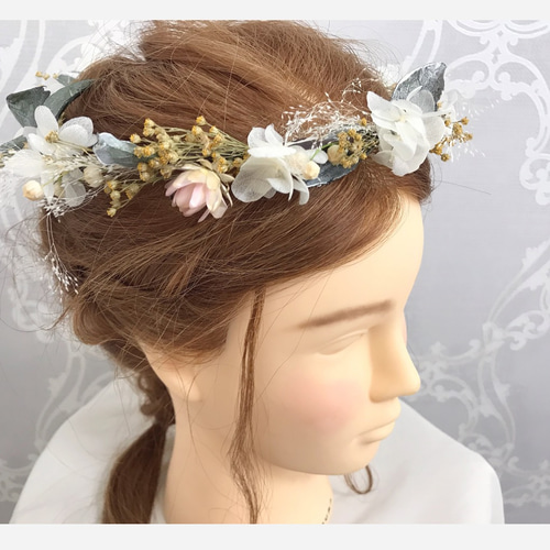 花かんむり(ホワイトイエロー) ヘッドドレス（ウェディング） ortensia 