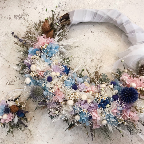 リースブーケ(ピンクサックスブルーパープル) ブーケ ortensia