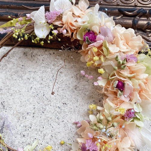 オレンジ紫陽花の三日月リース リース ortensia(オルテンシア) 通販