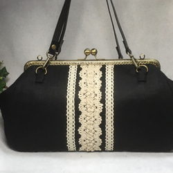 送料無料】北欧風こぎん刺しがま口ミニバッグ 本革持ち手付き