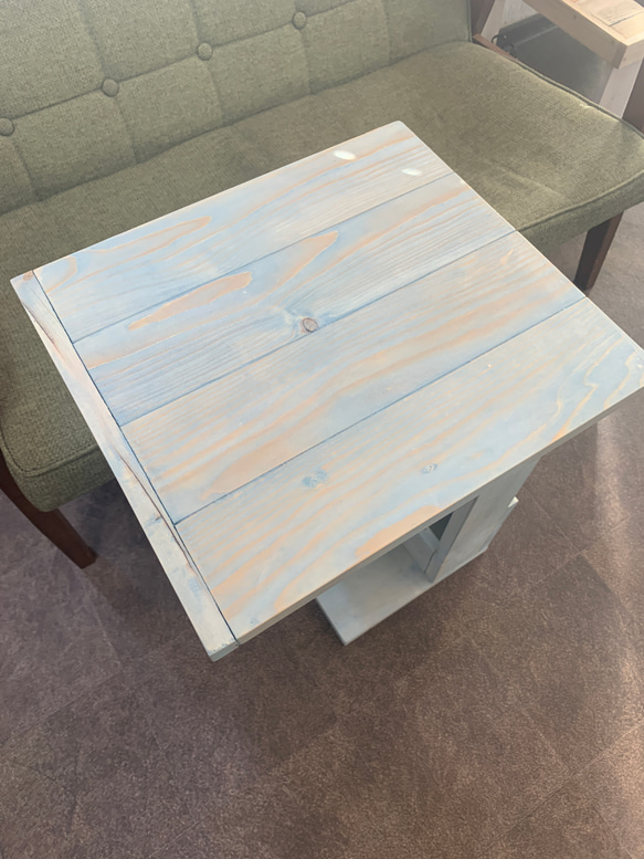 西海岸スタイルシャビーソファーサイドテーブル  ブルー 3枚目の画像