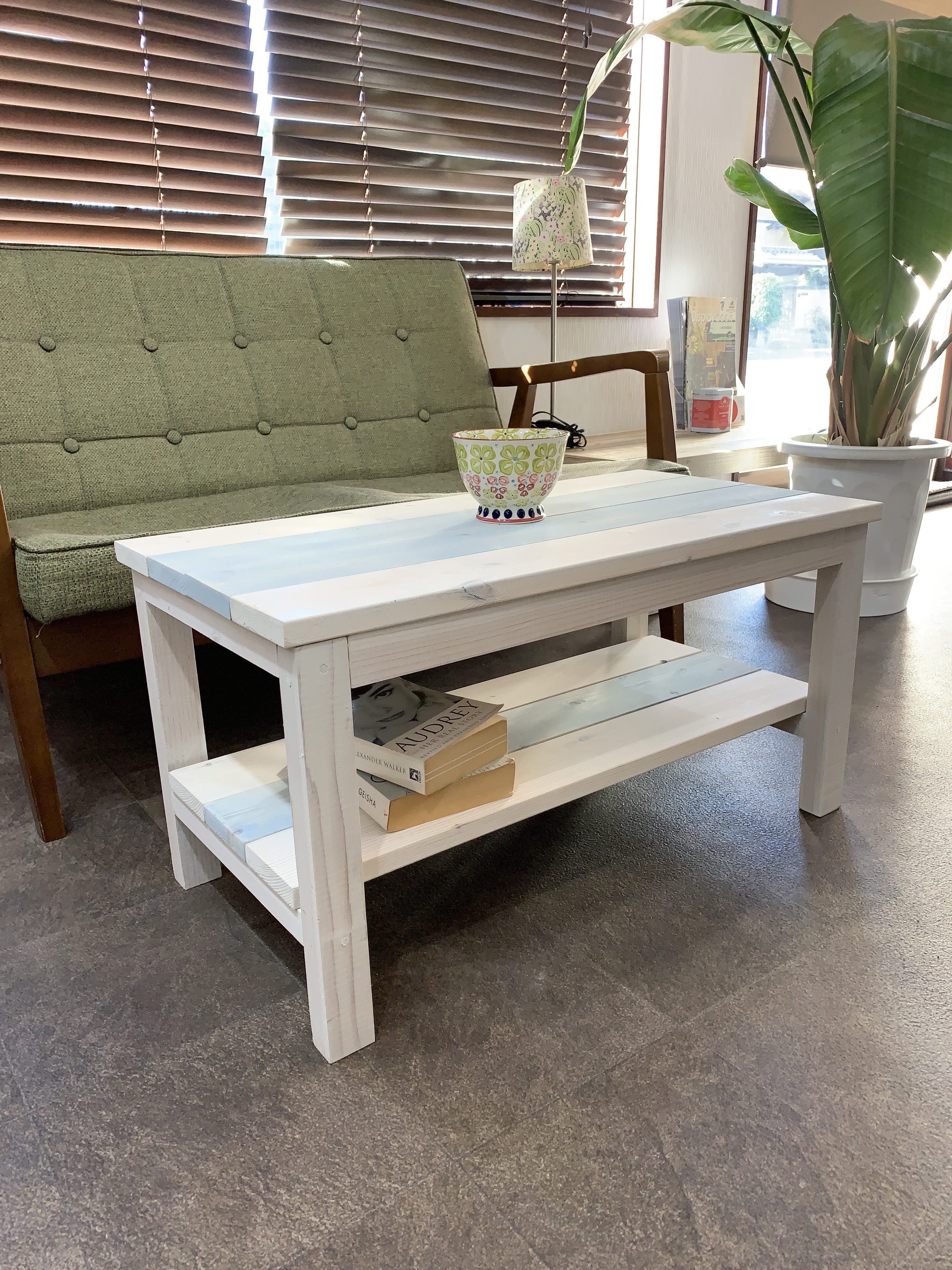 California style Cafe table カフェテーブル　ミルキーブルー×ホワイト002