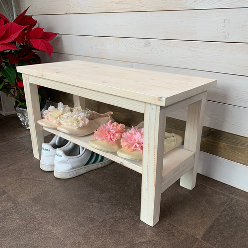 ハンドメイド　シューズベンチ　ホワイトシャビー　玄関ベンチ 楽天市場】日本製 「木製ベンチ シェルフ」 玄関 収納 ラック