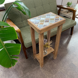 セール《SALE》レトロ柄タイルカフェテーブル《サファイアブルー