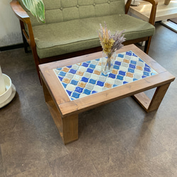 セール《SALE》レトロ柄タイルカフェテーブル《サファイアブルー