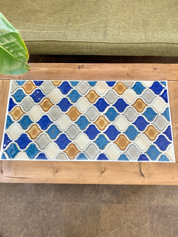 《感謝セール》レトロなかわいさが魅力のランタンタイル　カフェテーブル　ブルー系 4枚目の画像