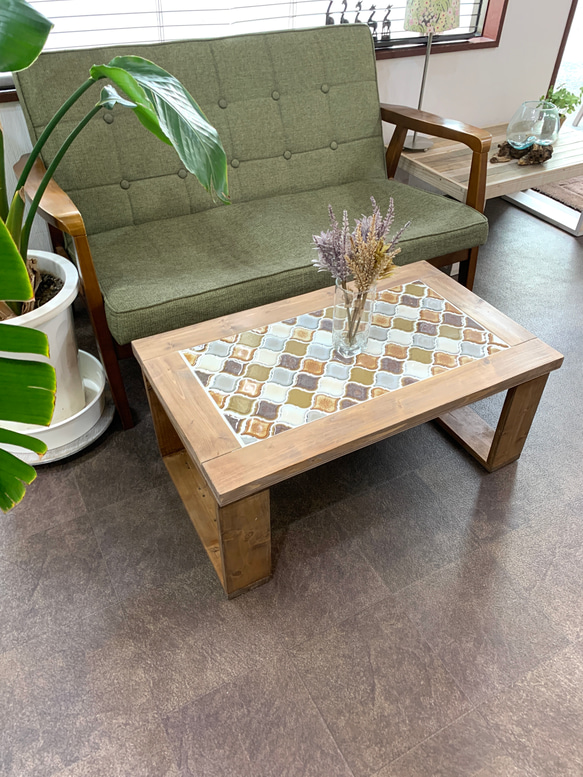 《感謝セール》レトロなかわいさが魅力のランタンタイル　カフェテーブル　ブラウン系 家具 テーブル・机 ローテーブル・リビングテーブル X2640057470(20298円)