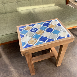 レトロなかわいさが魅力のランタンタイル　サイドテーブル　ブルー系 8枚目の画像