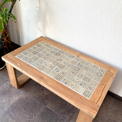 モザイクタイルローテーブル ナチュラルウッド ウォルナット塗装 ロー