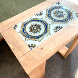 セール《SALE》レトロ柄タイルカフェテーブル《サファイアブルー