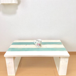 西海岸スタイル シャビーローカフェテーブル ホワイト&グリーン 3枚目の画像
