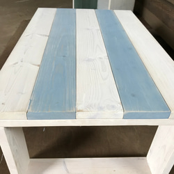 西海岸スタイル シャビーローカフェテーブル ホワイト&ブルー 2枚目の画像
