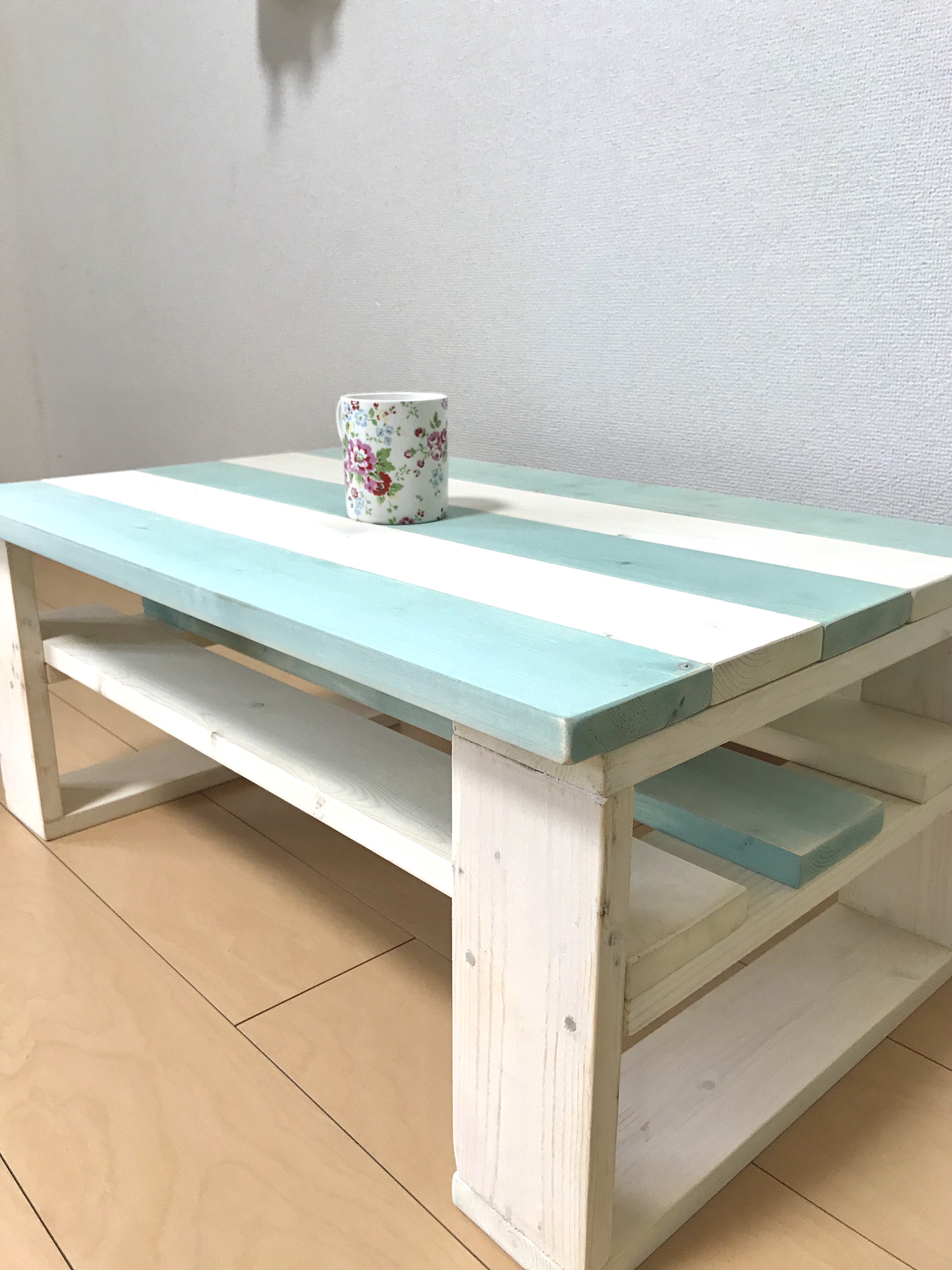 西海岸スタイル シャビーローカフェテーブル  グリーン&ホワイト