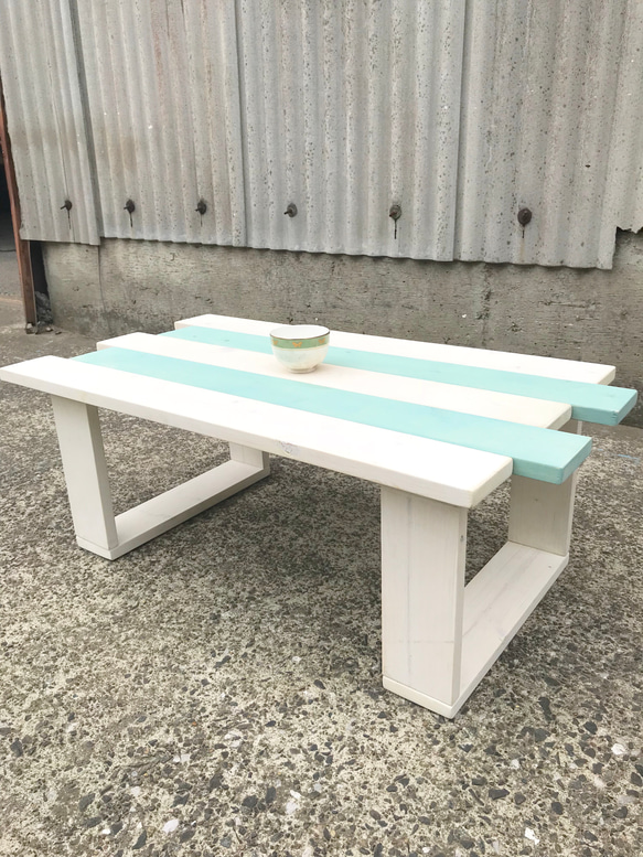 カリフォルニアスタイル シャビーカフェテーブル　チーク×ホワイト カリフォルニアスタイル シャビーテーブルホワイト 無垢カリフォルニア