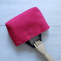 裂き織りのバッグ 横長Mサイズ　「濃いピンク」 2枚目の画像
