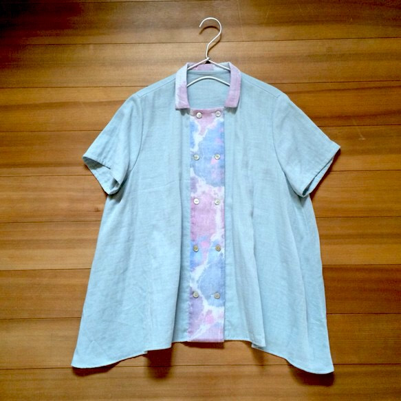 夏物【SALE50%off‼︎】マーブル染め ダブルガーゼのフレアシャツ 5枚目の画像
