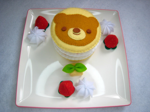 ❀フェルトままごと❀くまたん＆ぴょんたパンケーキセット❀ 4枚目の画像