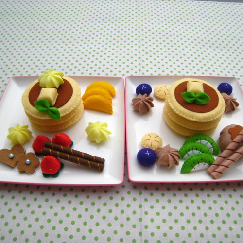 ☆フェルトままごと☆パンケーキセット6枚☆茶・黄☆6