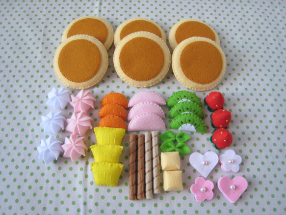 ☆フェルトままごと☆パンケーキセット6枚☆白・ピンク☆ おもちゃ