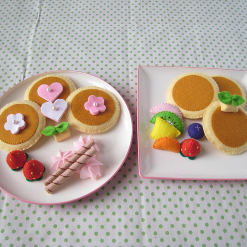 21 フェルトままごと　パンケーキ　オーダーページ ☆フェルトままごと☆パンケーキセット6枚☆茶・黄☆6