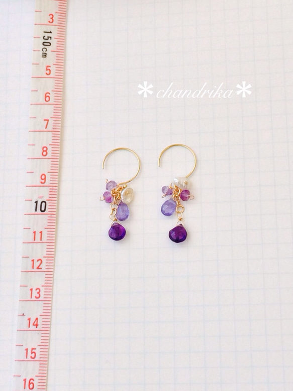 小花束耳環，紫水晶和坦桑石 第5張的照片