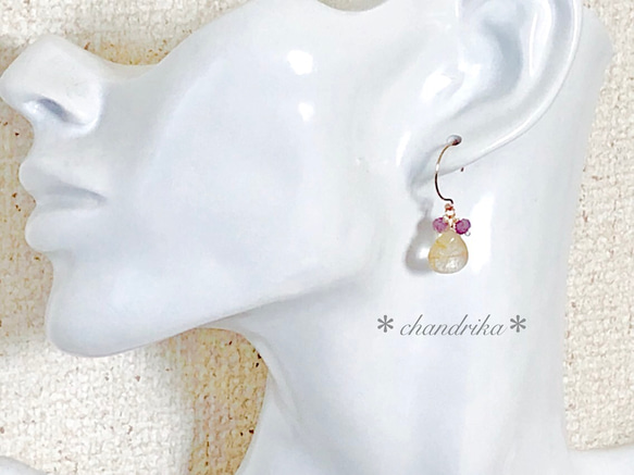 金紅石石英和紫水晶耳環 第4張的照片