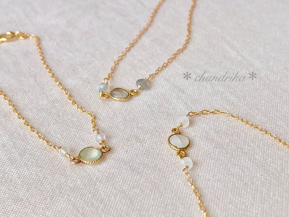 シンプル ストーン ブレスレット(labradorite/prehnite/rainbowmoonstone) 4枚目の画像