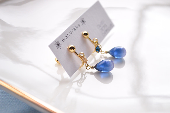 星の光の雫イヤリングorピアス-藍×うす紫- イヤリング