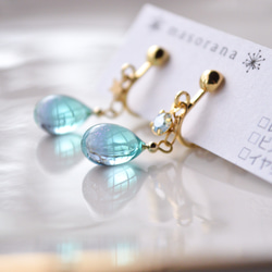 星の光の雫イヤリングorピアス-青緑×青- イヤリング・ノンホールピアス