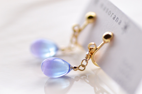 薔薇の雫転写ピアス　イヤリング〜blue〜 M's Rose Accessories / (sold out)藍色薔薇とスワロしずくの
