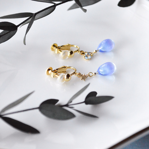 星の光の雫イヤリングorピアス-青×紫- イヤリング