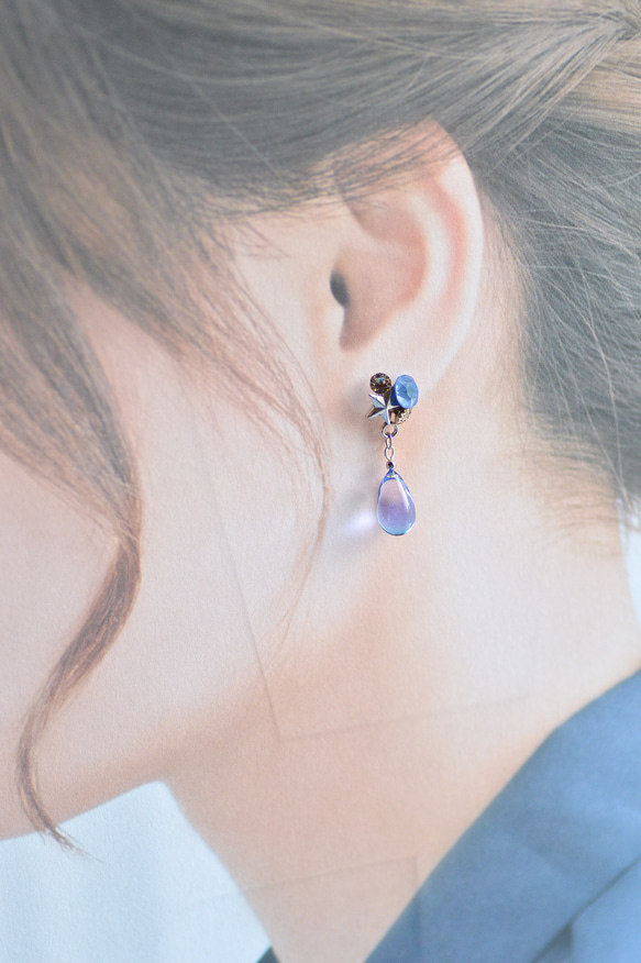 綺羅星の雫ピアスorイヤリング-青紫×ﾌﾞﾙｰｸﾞﾘｰﾝ- 5枚目の画像