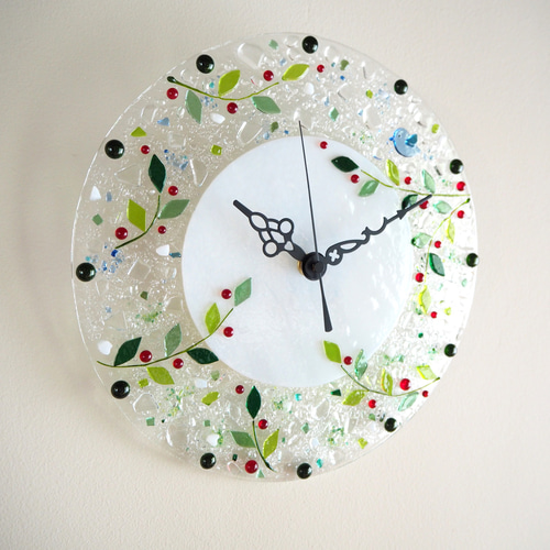 幸せこいこい♪【オーダー制作】壁掛け時計（幸せの青い鳥と赤い実