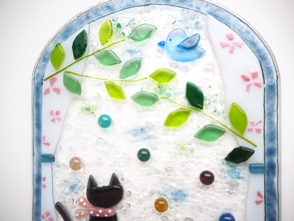 猫好きさんへのプレゼントに⭐︎【オーダー制作】窓辺の猫オーナメント（シャボン玉と幸せの青い鳥） 6枚目の画像