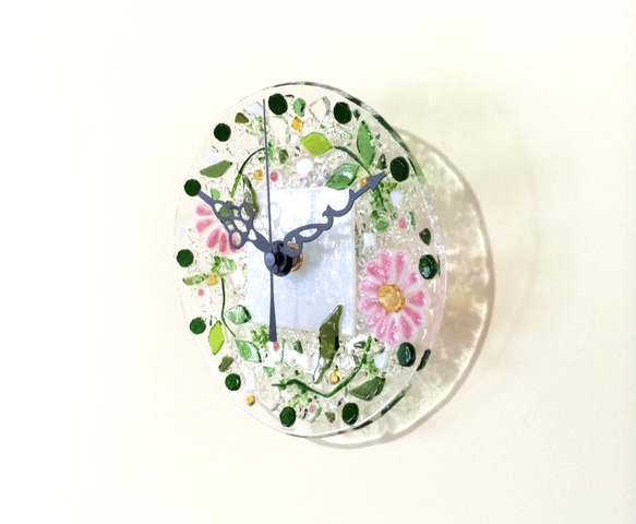 【オーダー制作】ミニ壁掛け時計（マーガレット・ピンク） 2枚目の画像